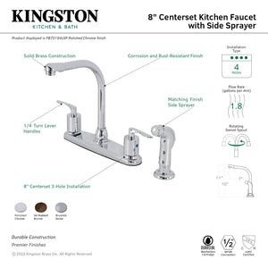 Serena FB751SVLSP Two-Handle 4-Hole Deck Mount 8" Centerset Kitchen Faucet with Side Sprayer, Polished Chrome