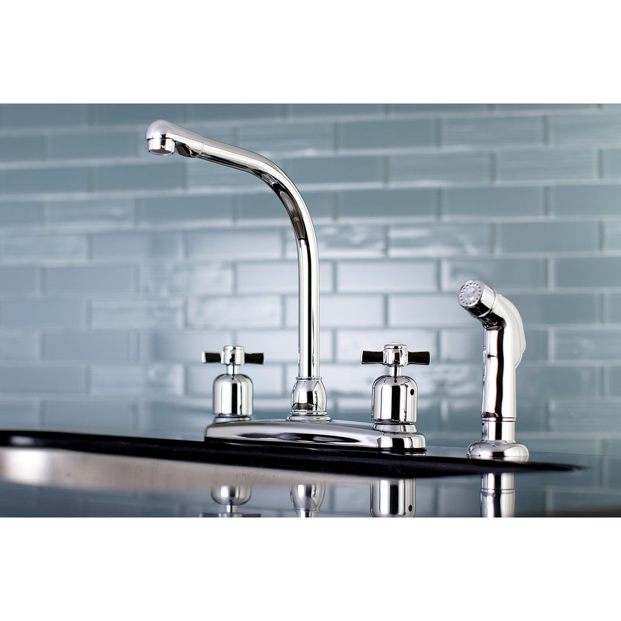 Millennium FB751ZXSP Two-Handle 4-Hole Deck Mount 8" Centerset Kitchen Faucet with Side Sprayer, Polished Chrome