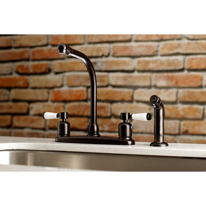Paris FB755DPLSP Two-Handle 4-Hole Deck Mount 8" Centerset Kitchen Faucet with Side Sprayer, Oil Rubbed Bronze