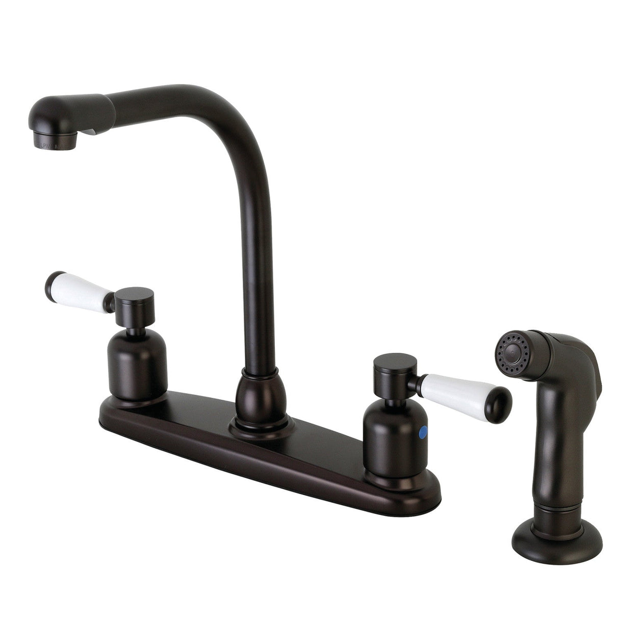 Paris FB755DPLSP Two-Handle 4-Hole Deck Mount 8" Centerset Kitchen Faucet with Side Sprayer, Oil Rubbed Bronze