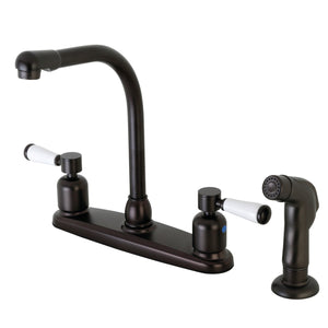 Paris FB755DPLSP Two-Handle 4-Hole Deck Mount 8" Centerset Kitchen Faucet with Side Sprayer, Oil Rubbed Bronze