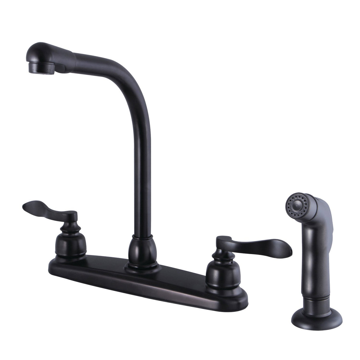 NuWave French FB755NFLSP Two-Handle 4-Hole Deck Mount 8" Centerset Kitchen Faucet with Side Sprayer, Oil Rubbed Bronze