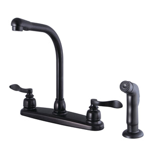 NuWave French FB755NFLSP Two-Handle 4-Hole Deck Mount 8" Centerset Kitchen Faucet with Side Sprayer, Oil Rubbed Bronze