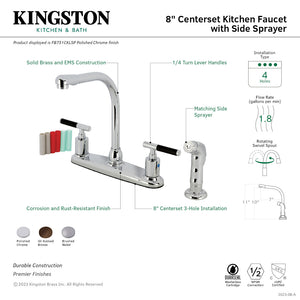 Kaiser FB758CKLSP Two-Handle 4-Hole Deck Mount 8" Centerset Kitchen Faucet with Side Sprayer, Brushed Nickel