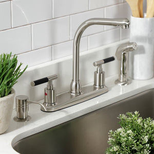 Kaiser FB758CKLSP Two-Handle 4-Hole Deck Mount 8" Centerset Kitchen Faucet with Side Sprayer, Brushed Nickel