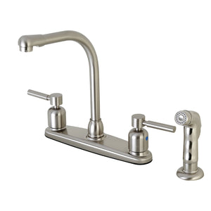 Concord FB758DLSP Two-Handle 4-Hole Deck Mount 8" Centerset Kitchen Faucet with Side Sprayer, Brushed Nickel