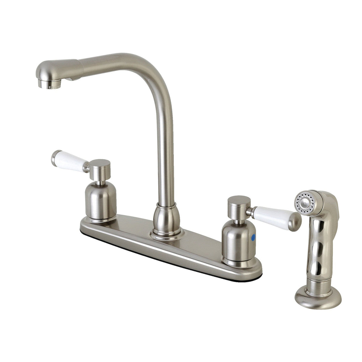 Paris FB758DPLSP Two-Handle 4-Hole Deck Mount 8" Centerset Kitchen Faucet with Side Sprayer, Brushed Nickel