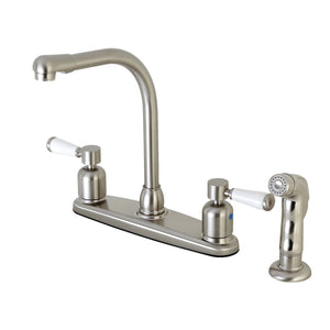 Paris FB758DPLSP Two-Handle 4-Hole Deck Mount 8" Centerset Kitchen Faucet with Side Sprayer, Brushed Nickel
