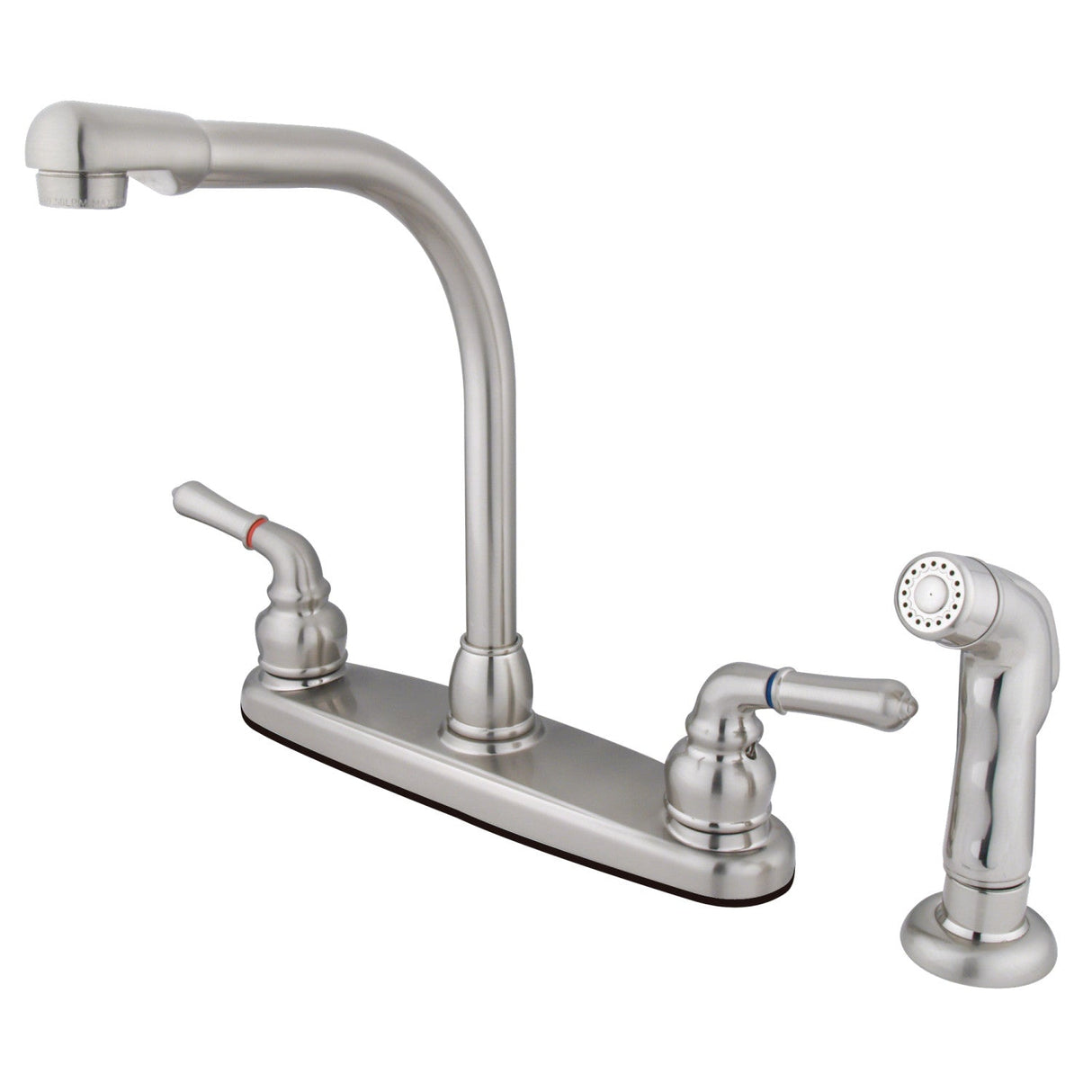 Americana FB758SP Two-Handle 4-Hole Deck Mount 8" Centerset Kitchen Faucet with Side Sprayer, Brushed Nickel