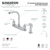 Serena FB758SVLSP Two-Handle 4-Hole Deck Mount 8" Centerset Kitchen Faucet with Side Sprayer, Brushed Nickel
