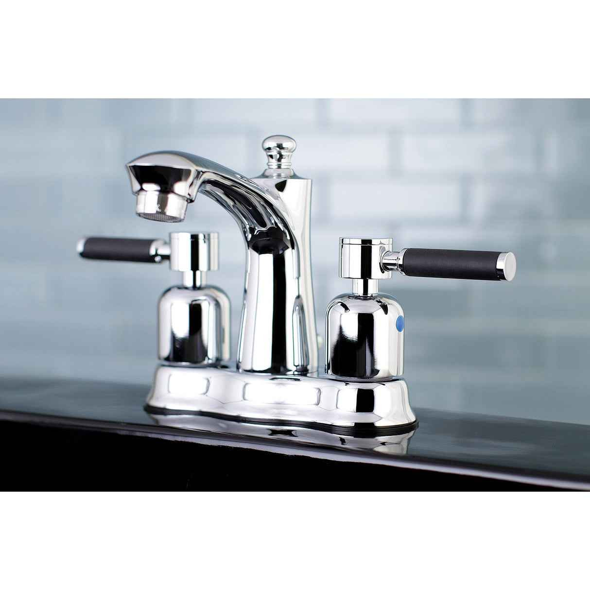 Kaiser FB7611DKL Two-Handle 3-Hole Deck Mount 4" Centerset Bathroom Faucet with Plastic Pop-Up, Polished Chrome