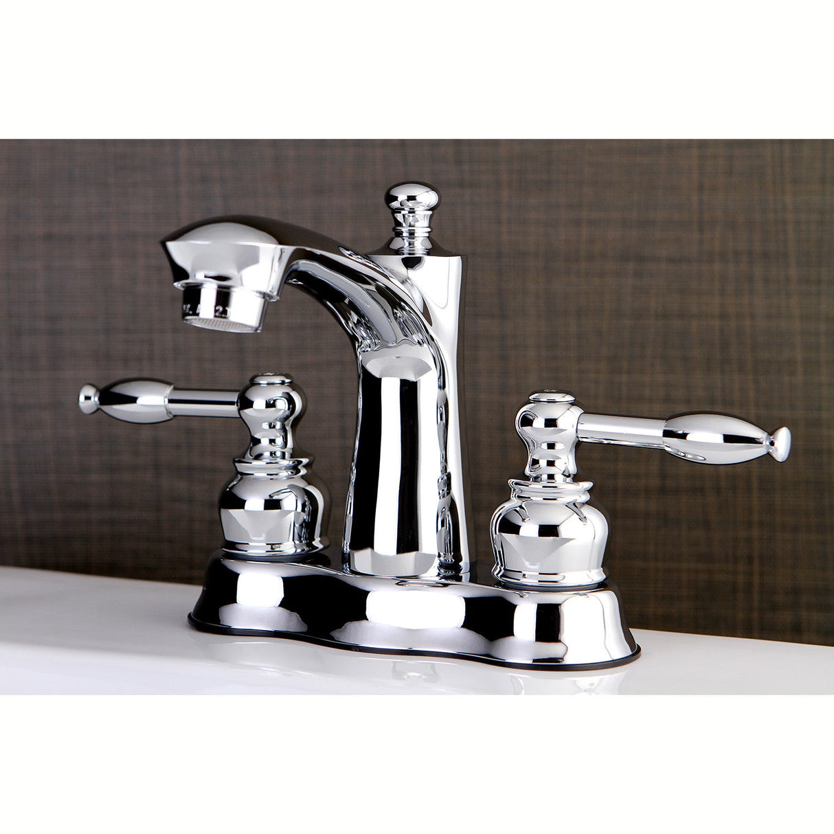 Knight FB7611KL Two-Handle 3-Hole Deck Mount 4" Centerset Bathroom Faucet with Plastic Pop-Up, Polished Chrome