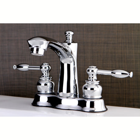 Knight FB7611KL Two-Handle 3-Hole Deck Mount 4" Centerset Bathroom Faucet with Plastic Pop-Up, Polished Chrome