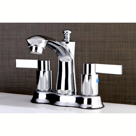 NuvoFusion FB7611NDL Two-Handle 3-Hole Deck Mount 4" Centerset Bathroom Faucet with Plastic Pop-Up, Polished Chrome