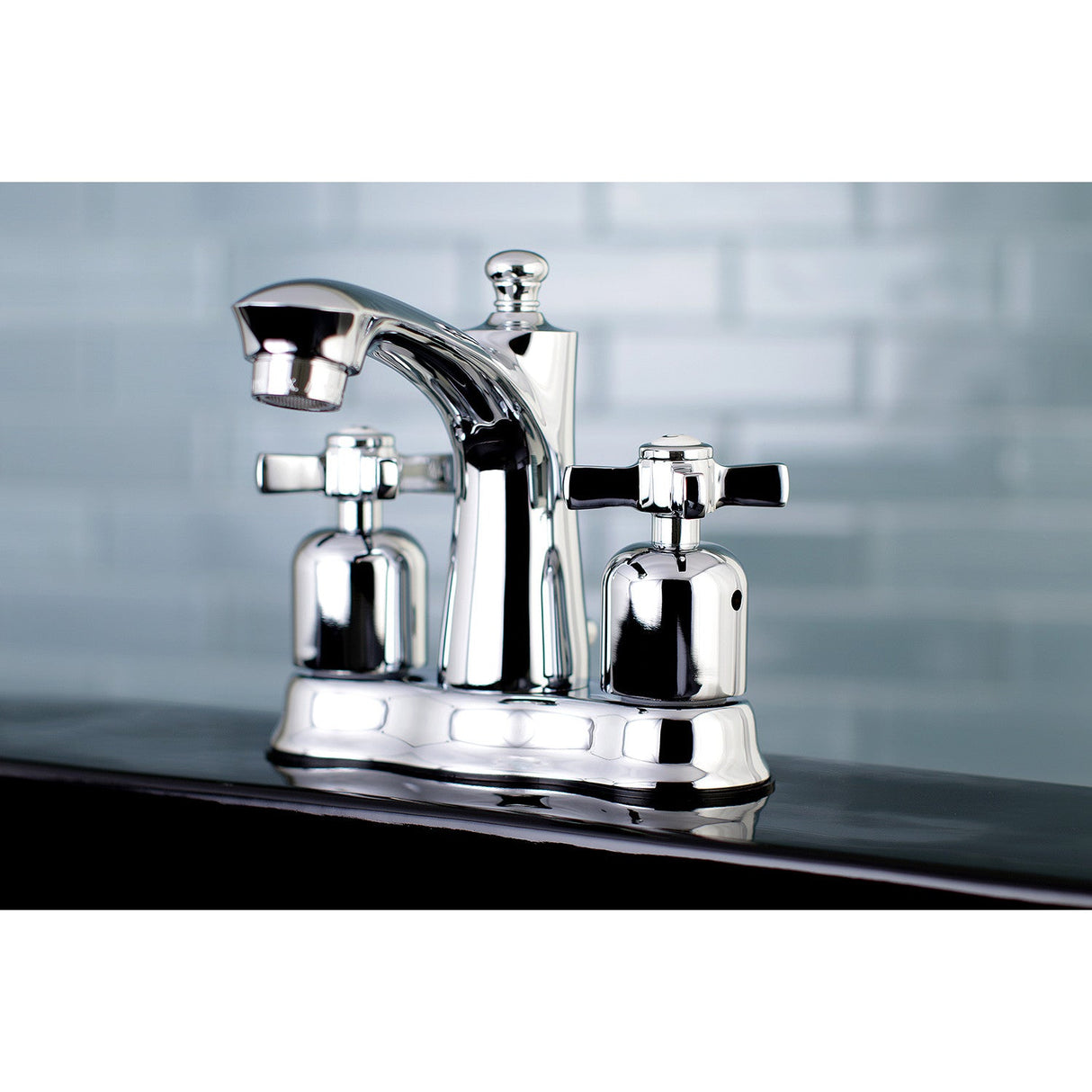 Millennium FB7611ZX Two-Handle 3-Hole Deck Mount 4" Centerset Bathroom Faucet with Plastic Pop-Up, Polished Chrome