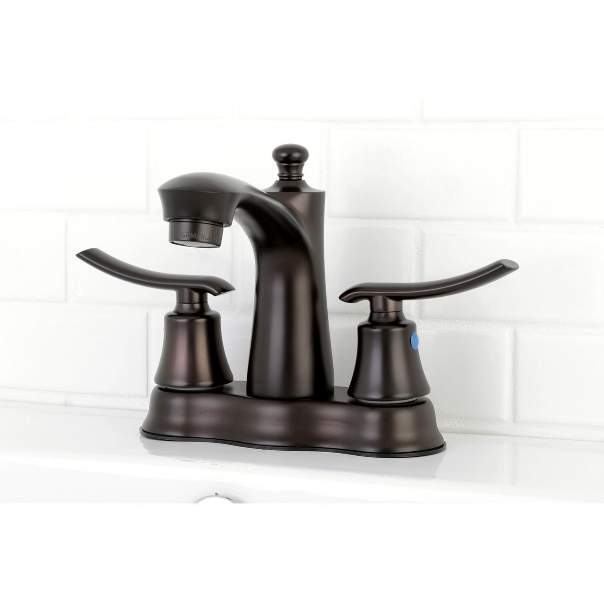 Jamestown FB7615JL Two-Handle 3-Hole Deck Mount 4" Centerset Bathroom Faucet with Plastic Pop-Up, Oil Rubbed Bronze