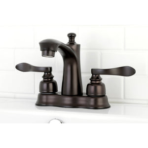 NuWave French FB7615NFL Two-Handle 3-Hole Deck Mount 4" Centerset Bathroom Faucet with Plastic Pop-Up, Oil Rubbed Bronze