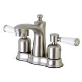 Paris FB7618DPL Two-Handle 3-Hole Deck Mount 4" Centerset Bathroom Faucet with Plastic Pop-Up, Brushed Nickel