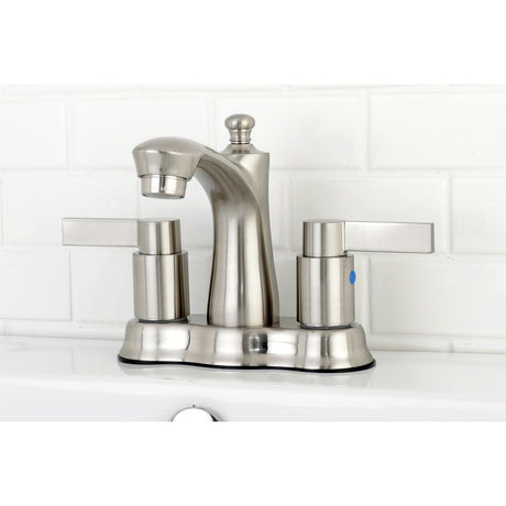 NuvoFusion FB7618NDL Two-Handle 3-Hole Deck Mount 4" Centerset Bathroom Faucet with Plastic Pop-Up, Brushed Nickel