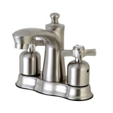 Millennium FB7618ZX Two-Handle 3-Hole Deck Mount 4" Centerset Bathroom Faucet with Plastic Pop-Up, Brushed Nickel