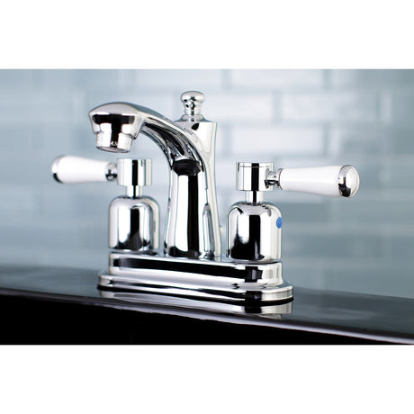 Paris FB7621DPL Two-Handle 3-Hole Deck Mount 4" Centerset Bathroom Faucet with Plastic Pop-Up, Polished Chrome