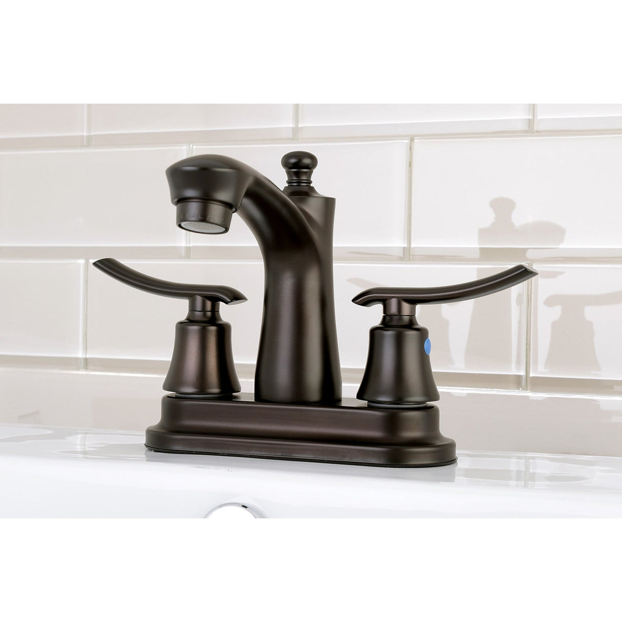 Jamestown FB7625JL Two-Handle 3-Hole Deck Mount 4" Centerset Bathroom Faucet with Plastic Pop-Up, Oil Rubbed Bronze