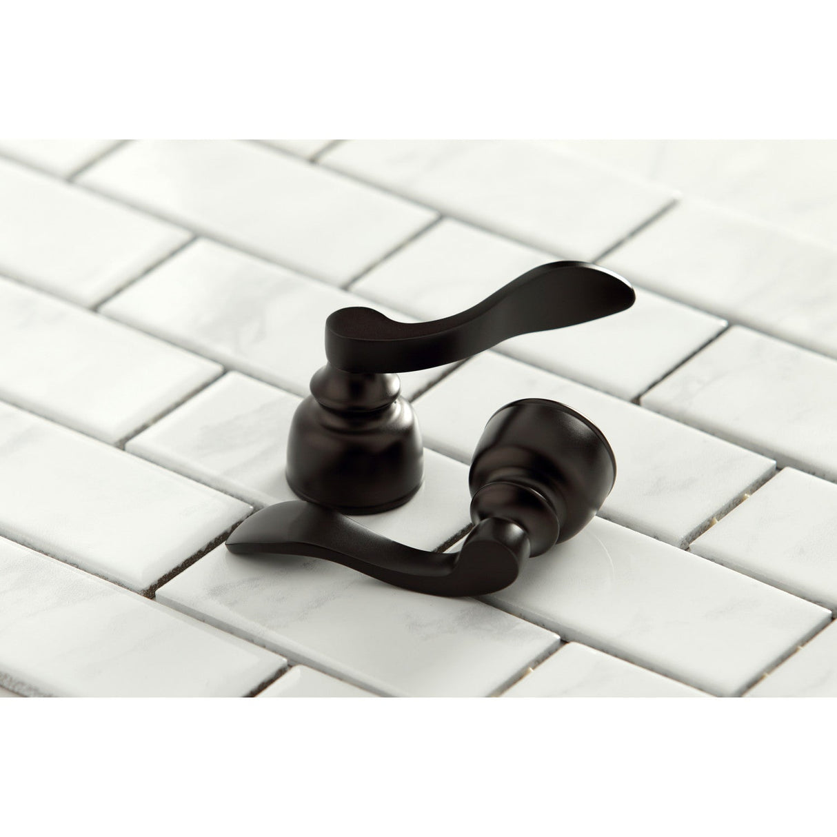 NuWave French FB7625NFL Two-Handle 3-Hole Deck Mount 4" Centerset Bathroom Faucet with Plastic Pop-Up, Oil Rubbed Bronze
