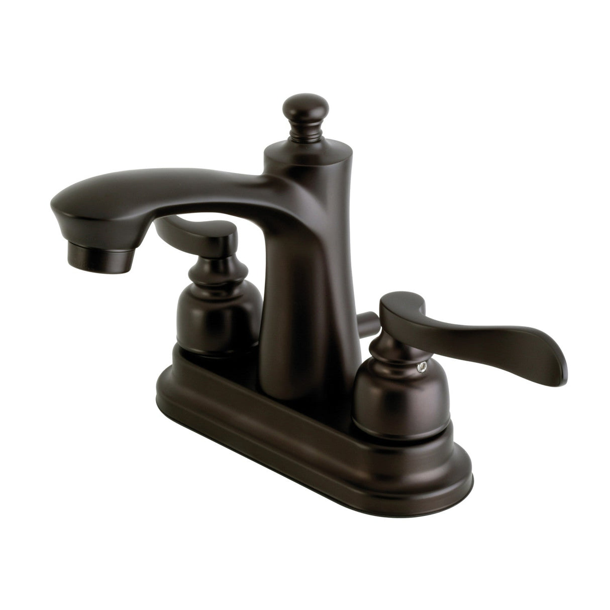 NuWave French FB7625NFL Two-Handle 3-Hole Deck Mount 4" Centerset Bathroom Faucet with Plastic Pop-Up, Oil Rubbed Bronze