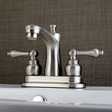 Victorian FB7628AL Two-Handle 3-Hole Deck Mount 4" Centerset Bathroom Faucet with Plastic Pop-Up, Brushed Nickel