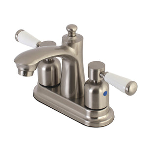 Paris FB7628DPL Two-Handle 3-Hole Deck Mount 4" Centerset Bathroom Faucet with Plastic Pop-Up, Brushed Nickel
