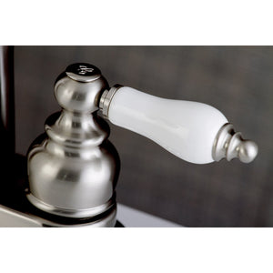 Victorian FB7628PL Two-Handle 3-Hole Deck Mount 4" Centerset Bathroom Faucet with Plastic Pop-Up, Brushed Nickel