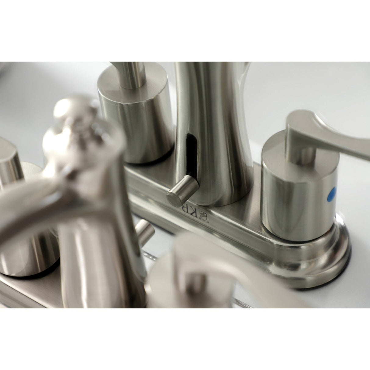 Serena FB7628SVL Two-Handle 3-Hole Deck Mount 4" Centerset Bathroom Faucet with Retail Pop-Up, Brushed Nickel