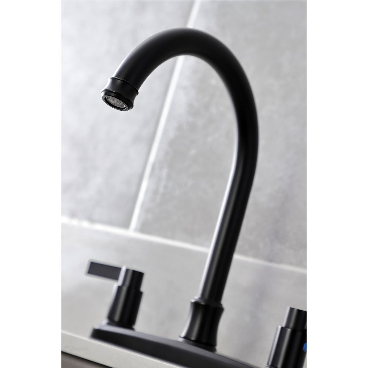 NuvoFusion FB7790NDLSP Two-Handle 4-Hole Deck Mount 8" Centerset Kitchen Faucet with Side Sprayer, Matte Black