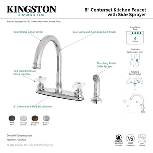 Victorian FB7790PXSP Two-Handle 4-Hole Deck Mount 8" Centerset Kitchen Faucet with Side Sprayer, Matte Black
