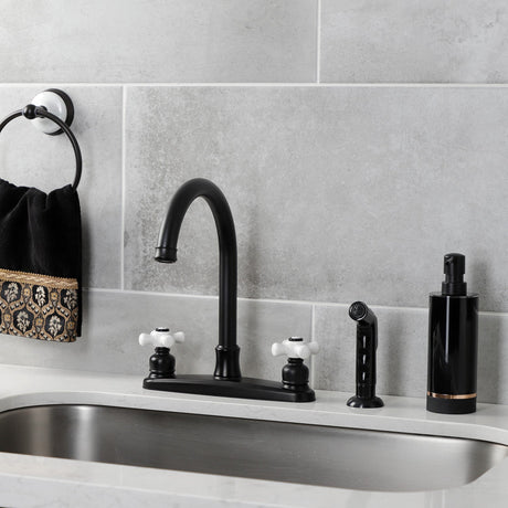Victorian FB7790PXSP Two-Handle 4-Hole Deck Mount 8" Centerset Kitchen Faucet with Side Sprayer, Matte Black