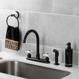 Victorian FB7790PXSP Two-Handle 4-Hole Deck Mount 8" Centerset Kitchen Faucet with Side Sprayer, Matte Black