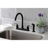 Serena FB7790SVLSP Two-Handle 4-Hole Deck Mount 8" Centerset Kitchen Faucet with Side Sprayer, Matte Black