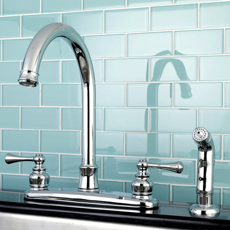 Vintage FB7791BLSP Two-Handle 4-Hole Deck Mount 8" Centerset Kitchen Faucet with Side Sprayer, Polished Chrome