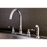 Royale FB7791FLSP Two-Handle 4-Hole Deck Mount 8" Centerset Kitchen Faucet with Side Sprayer, Polished Chrome