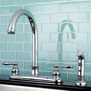 Knight FB7791KLSP Two-Handle 4-Hole Deck Mount 8" Centerset Kitchen Faucet with Side Sprayer, Polished Chrome