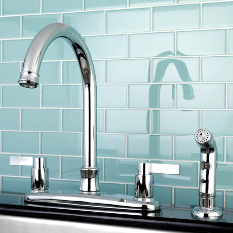 NuvoFusion FB7791NDLSP Two-Handle 4-Hole Deck Mount 8" Centerset Kitchen Faucet with Side Sprayer, Polished Chrome