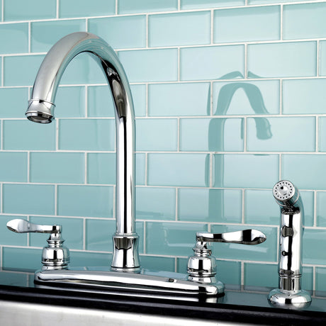NuWave French FB7791NFLSP Two-Handle 4-Hole Deck Mount 8" Centerset Kitchen Faucet with Side Sprayer, Polished Chrome