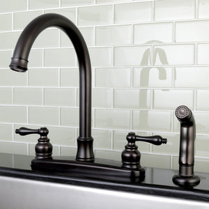 Victorian FB7795ALSP Two-Handle 4-Hole Deck Mount 8" Centerset Kitchen Faucet with Side Sprayer, Oil Rubbed Bronze