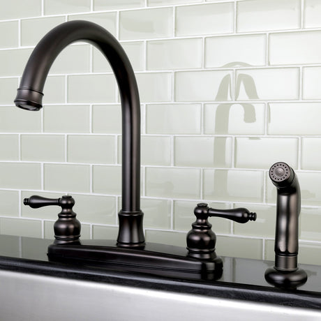 Victorian FB7795ALSP Two-Handle 4-Hole Deck Mount 8" Centerset Kitchen Faucet with Side Sprayer, Oil Rubbed Bronze