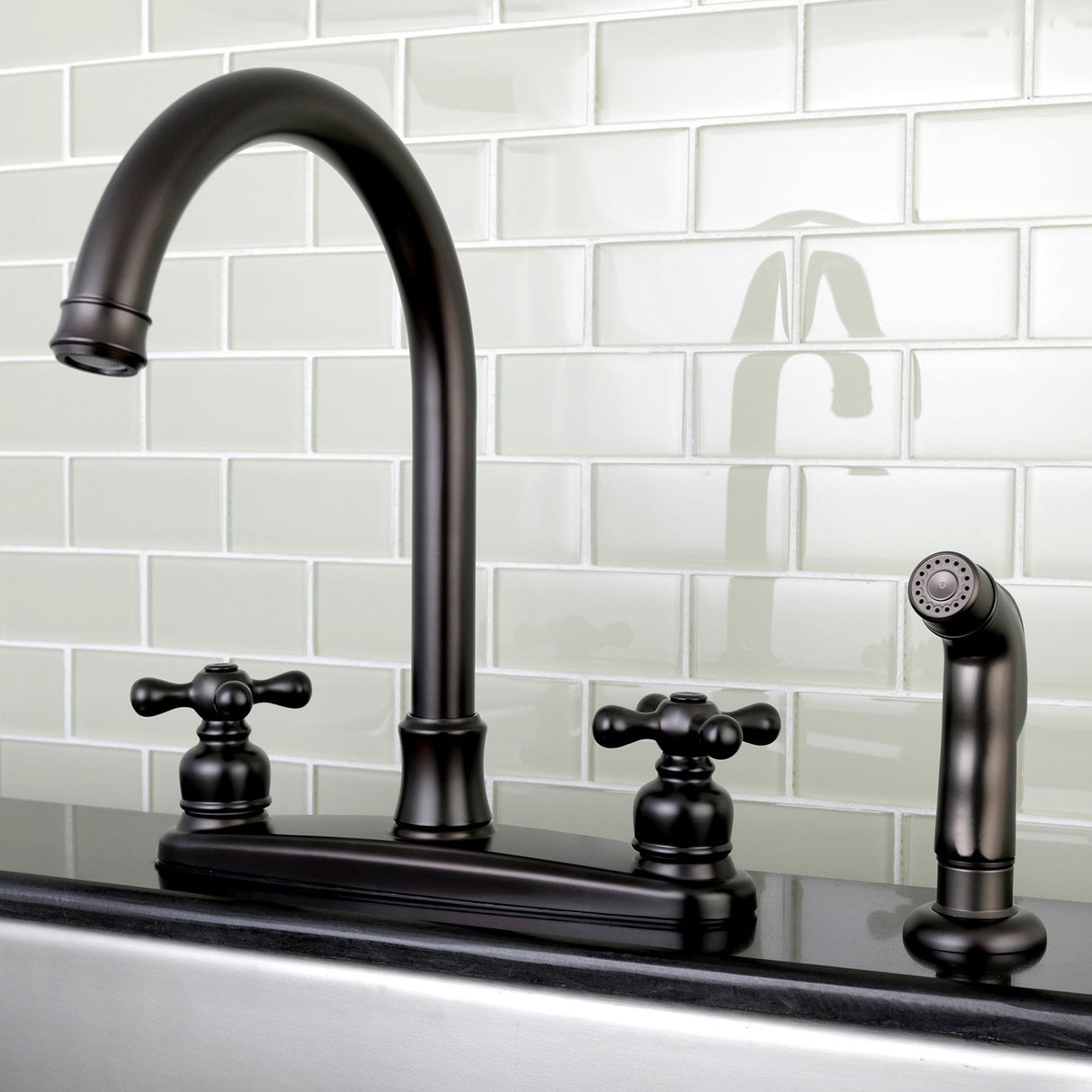 Victorian FB7795AXSP Two-Handle 4-Hole Deck Mount 8" Centerset Kitchen Faucet with Side Sprayer, Oil Rubbed Bronze