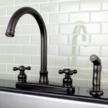 Victorian FB7795AXSP Two-Handle 4-Hole Deck Mount 8" Centerset Kitchen Faucet with Side Sprayer, Oil Rubbed Bronze
