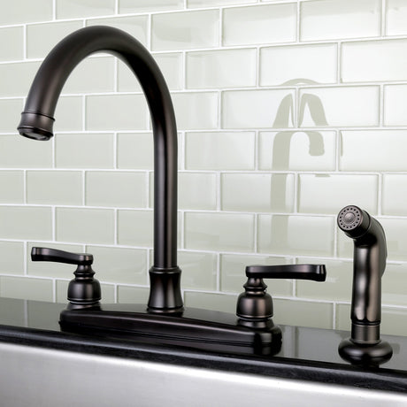 Royale FB7795FLSP Two-Handle 4-Hole Deck Mount 8" Centerset Kitchen Faucet with Side Sprayer, Oil Rubbed Bronze