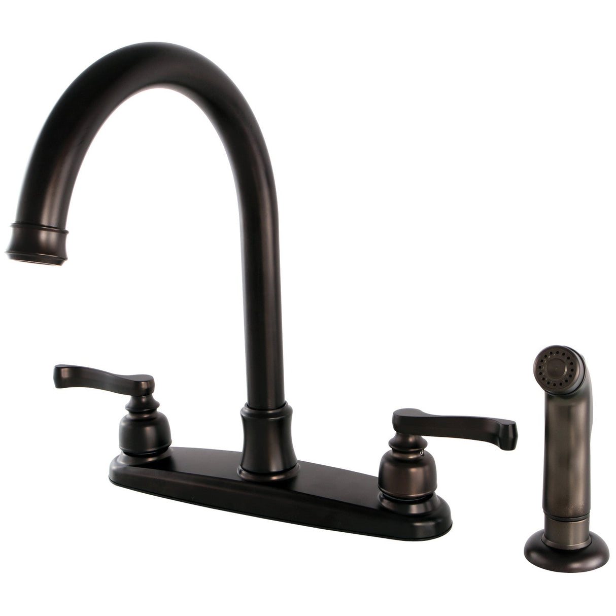 Royale FB7795FLSP Two-Handle 4-Hole Deck Mount 8" Centerset Kitchen Faucet with Side Sprayer, Oil Rubbed Bronze