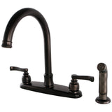 Royale FB7795FLSP Two-Handle 4-Hole Deck Mount 8" Centerset Kitchen Faucet with Side Sprayer, Oil Rubbed Bronze