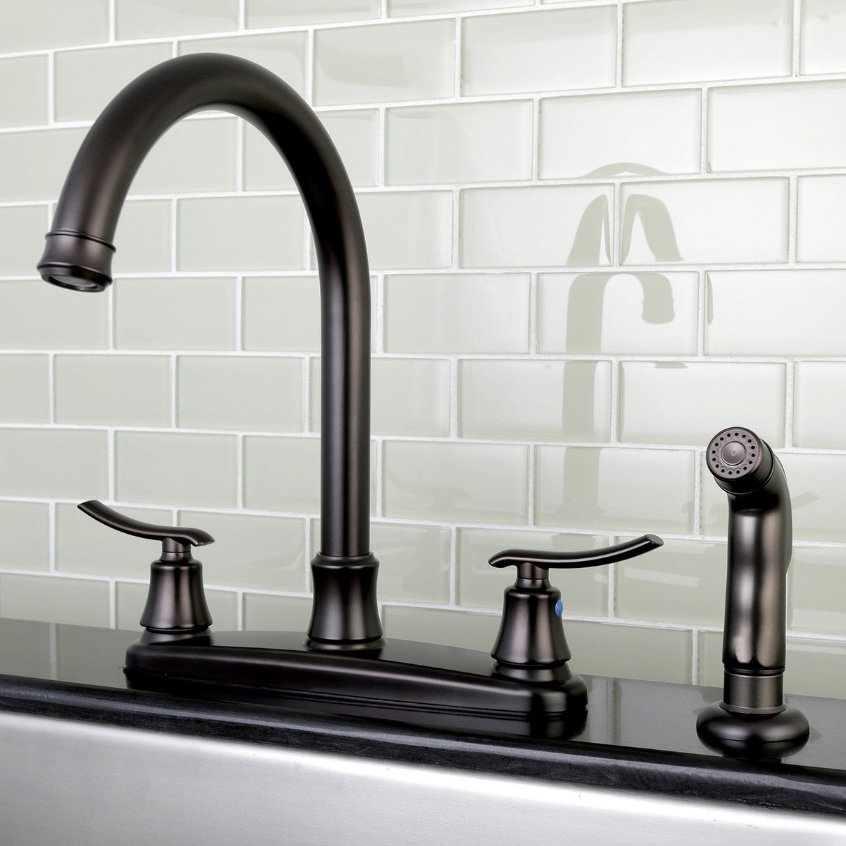 Jamestown FB7795JLSP Two-Handle 4-Hole Deck Mount 8" Centerset Kitchen Faucet with Side Sprayer, Oil Rubbed Bronze